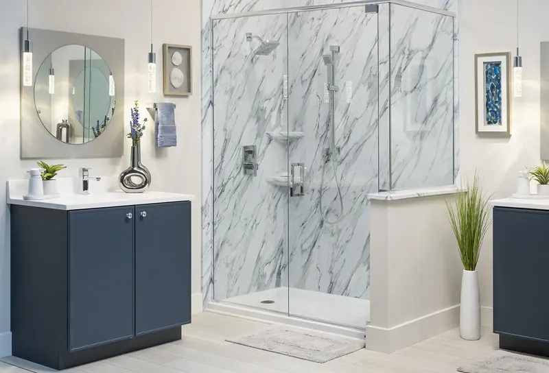 Renovated bathroom with glass shower