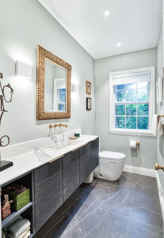 Modern bathroom with tiled walls