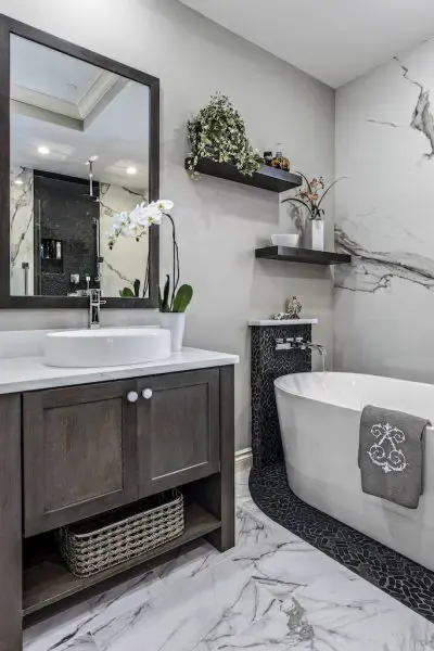 Renovated bathroom with vanity
