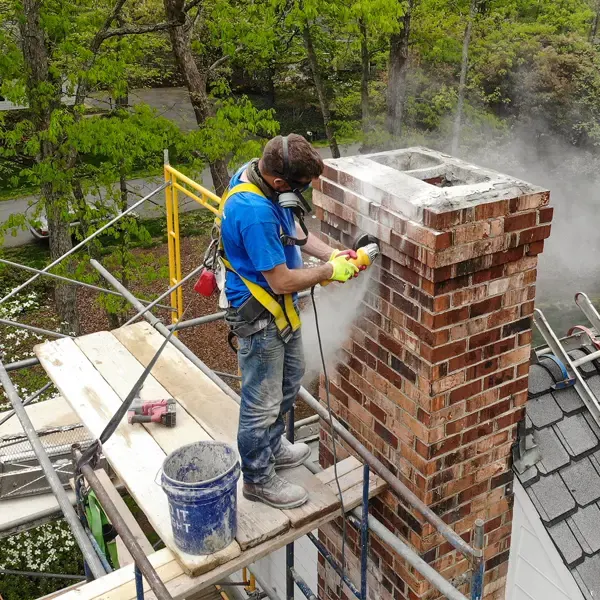Rebuilt brick chimney
