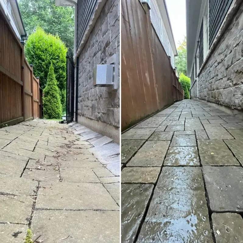 Flagstone side walkway, before and after