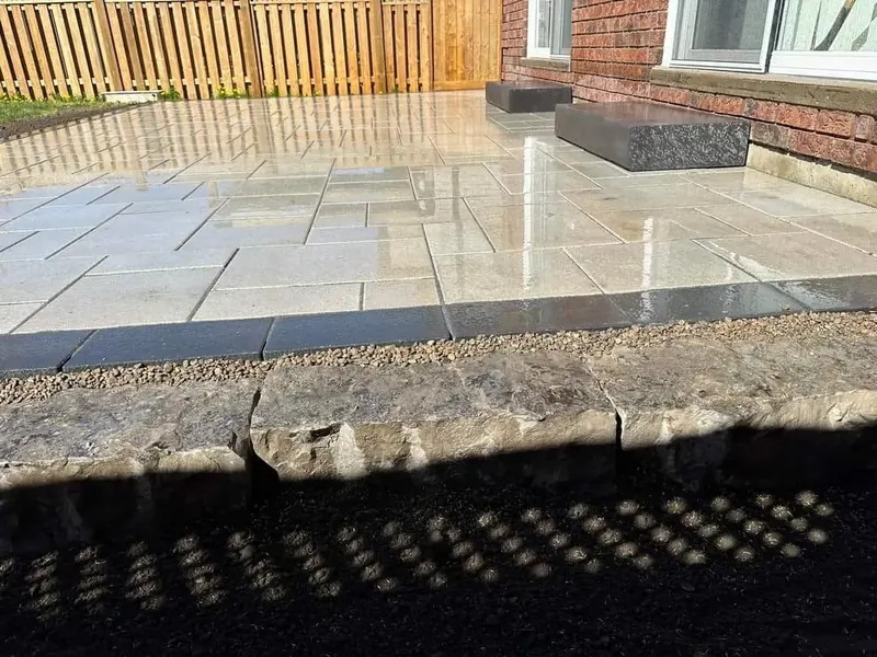 Interlock retaining wall and steps